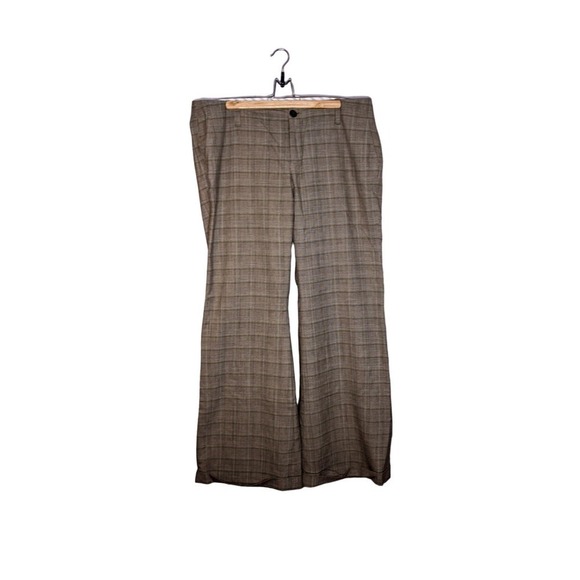 GAP Wide Leg Wool Plaid Trouser Pants Stretch Brown Size 16R - Picture 1 of 3